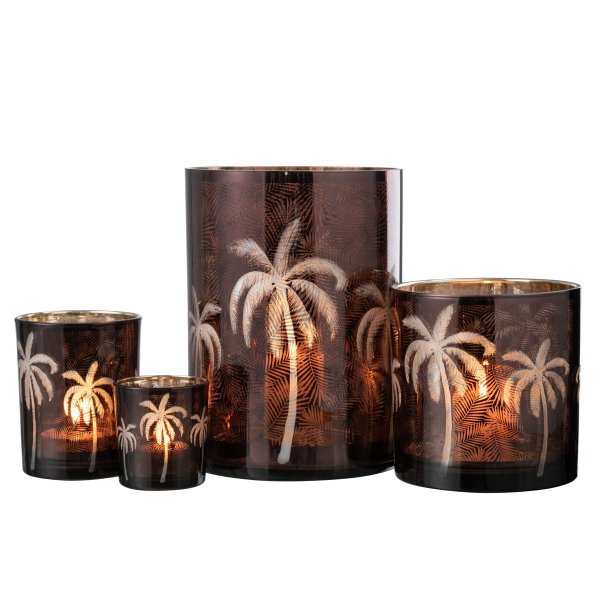 J-Line - Windlicht Palmboom - Glas - Bruin - Extra Large