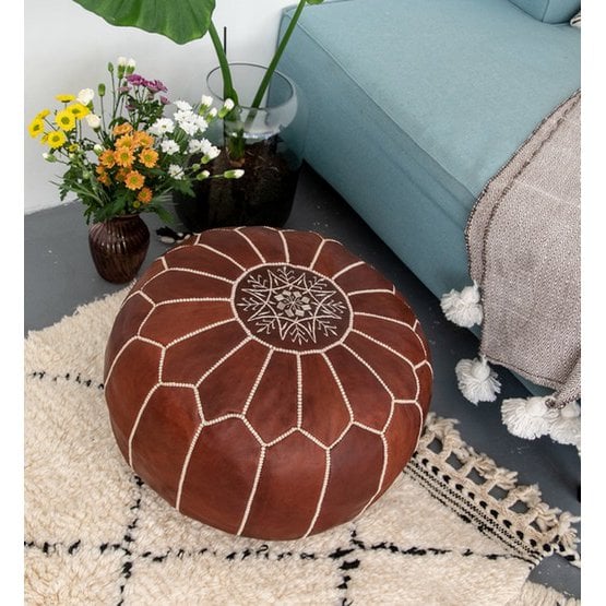 Poufs & Pillows - Leren poef - honingbruin - gevuld geleverd