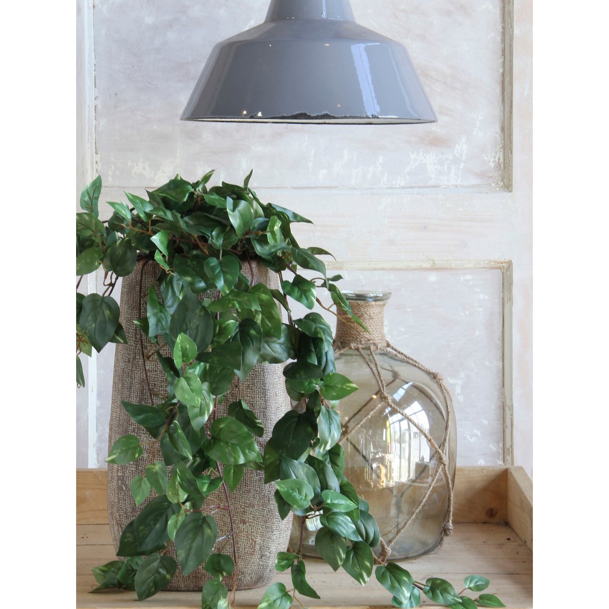 Mica Decorations - Scindapsus Kunst Hangplant in Bloempot Stan - H45 x Ø25 cm - Groen