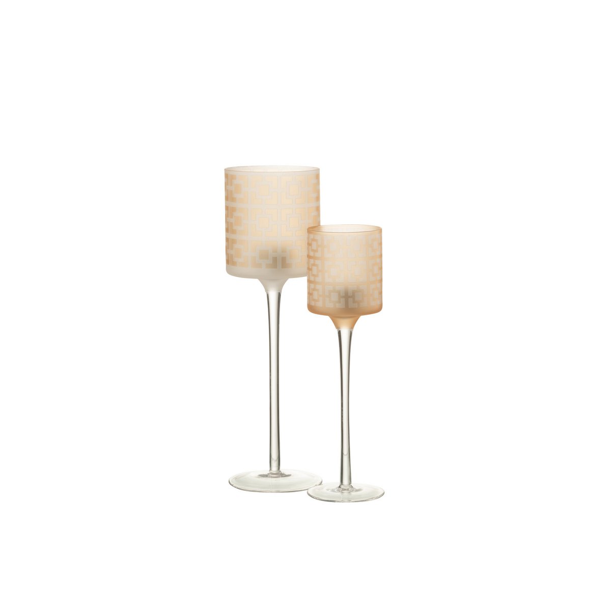 J-Line - Waxinelichthouder Op Voet - Glas - Beige - Large