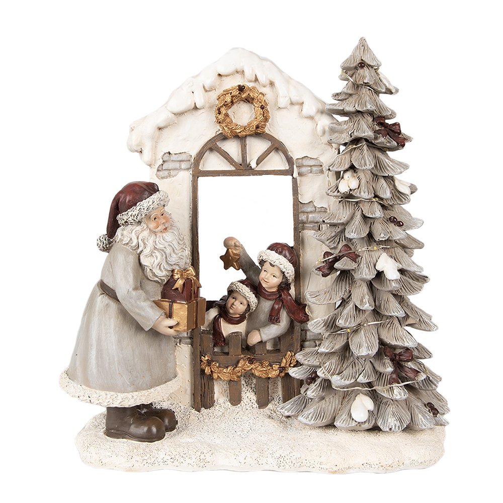 Clayre & Eef - Kerstdecoratie met LED-verlichting Wit, Polyresin 22x10x23 cm