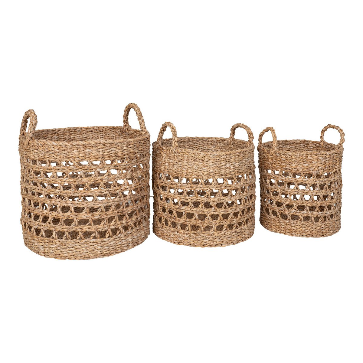 House Nordic - Balok Basket - Mand, zeegras, naturel/zwart, set van 3