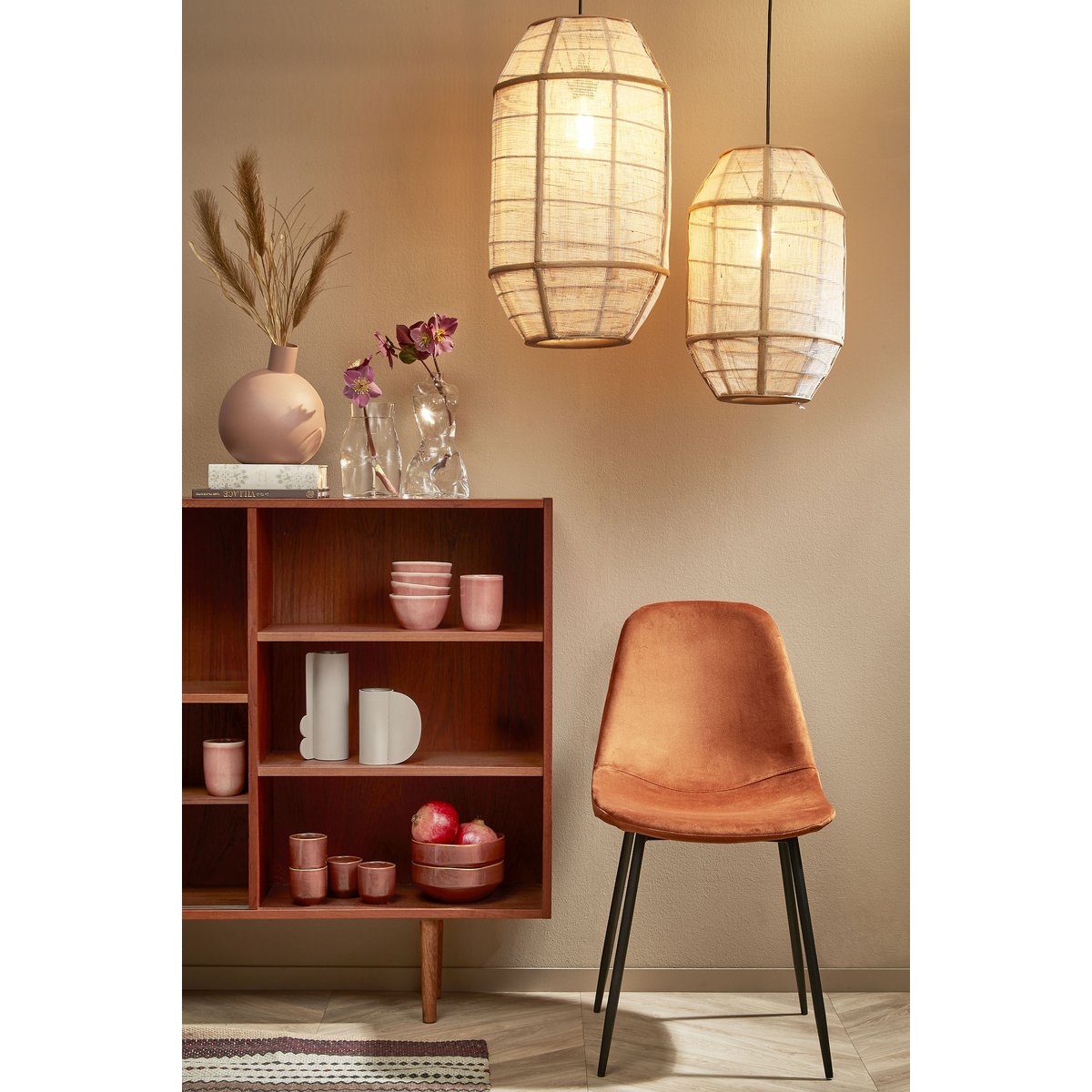 Mica Decorations - Pella Hanglamp - H58 x Ø33 cm - Linnen - Beige