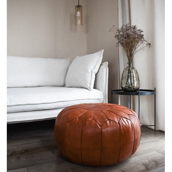 Poufs & Pillows - Leren poef - cognac glanzend (XL) - gevuld geleverd