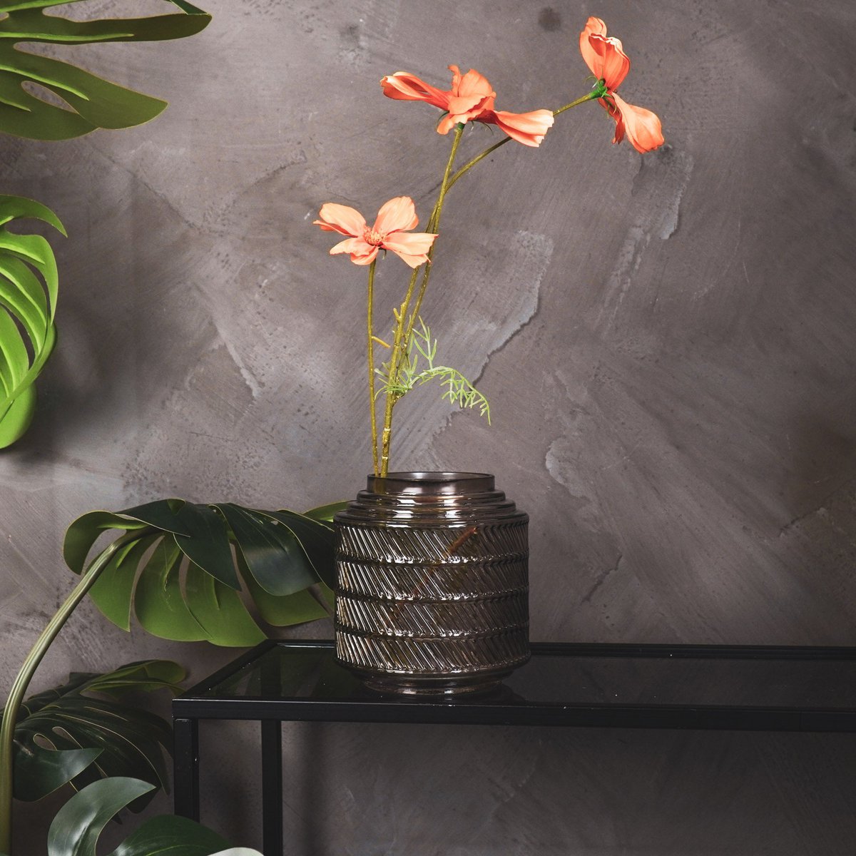 Housevitamin - Vaas - Patroon - Glas - Smokey - 16x16cm