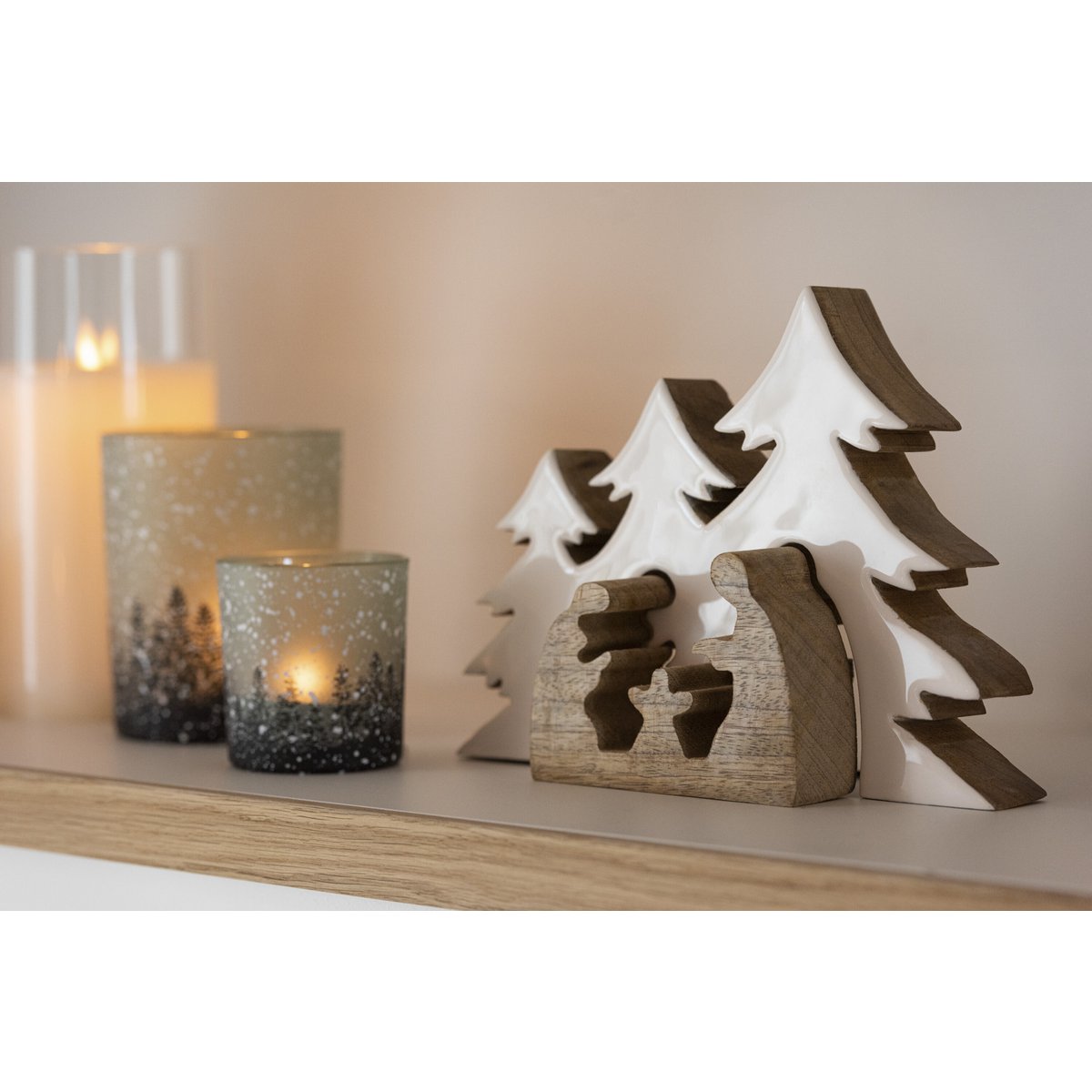 J-Line - Kerstdecoratie 'Vega' (Wit met bruin)