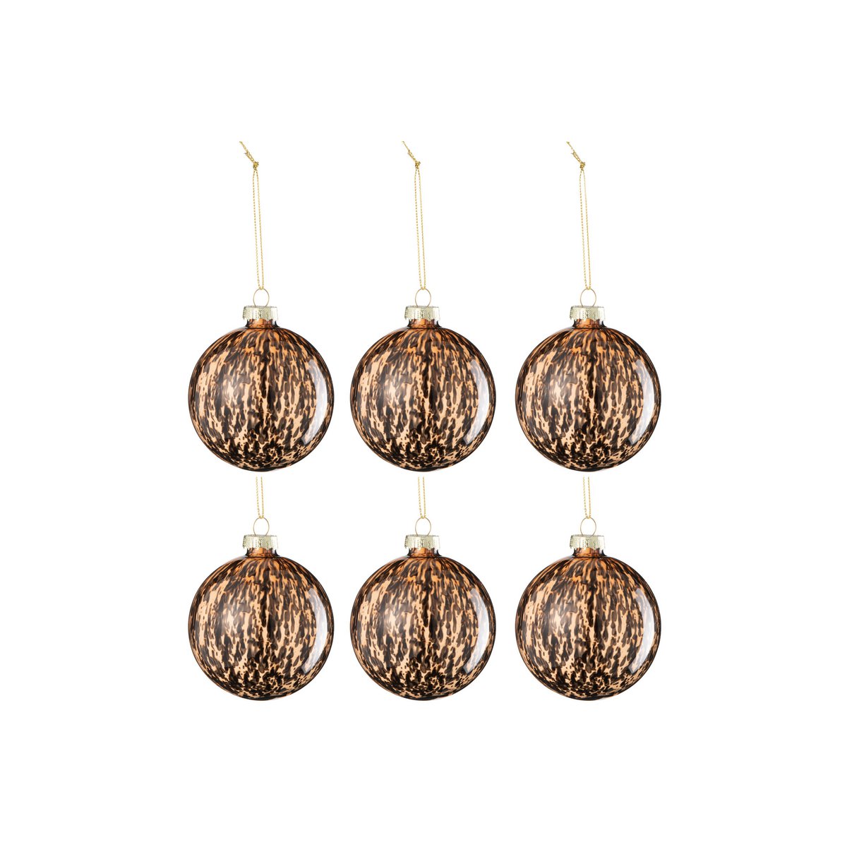 J-Line - Doos met kerstballen 'Kynford' (Maat S, Set van 6, Bruin met zwart)