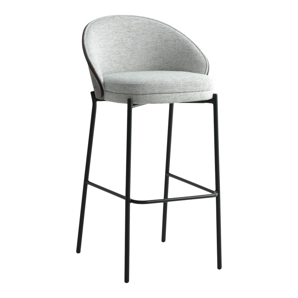 House Nordic - Canelas Bar Chair - Barstoel, lichtgrijs met donkerbruine rugleuning en zwarte poten - Set van 2