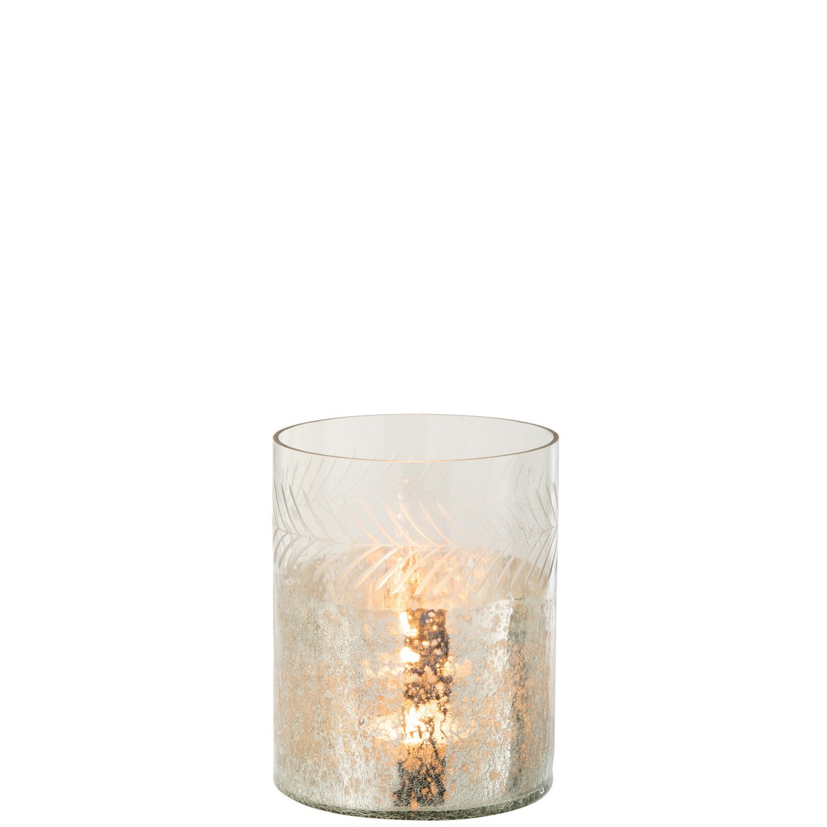 J-Line - Windlicht Klassiek Crackle - Glas - Transparant/Zilver - Small