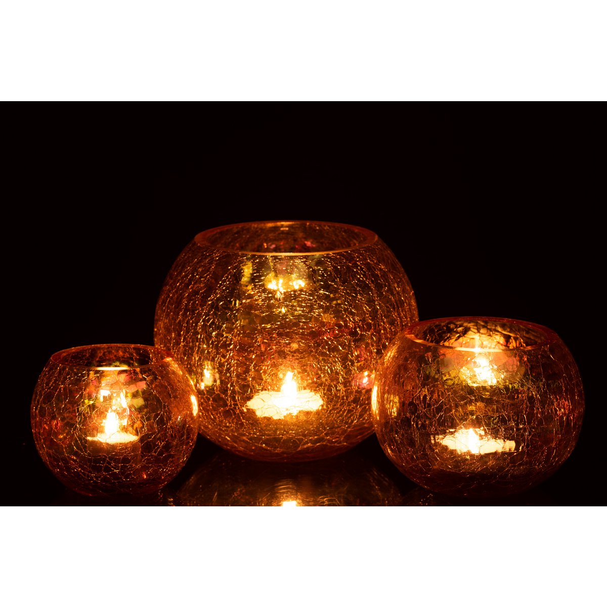 J-Line - Windlicht Bol Craquele Parel Effect - Glas - Amber - Large