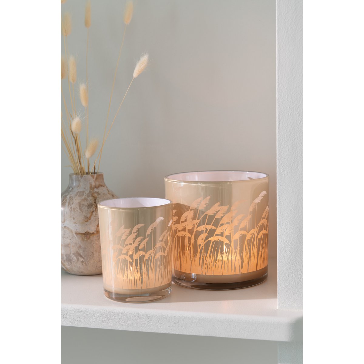 J-Line - Windlicht Pampas - Glas - Beige/Wit - Large