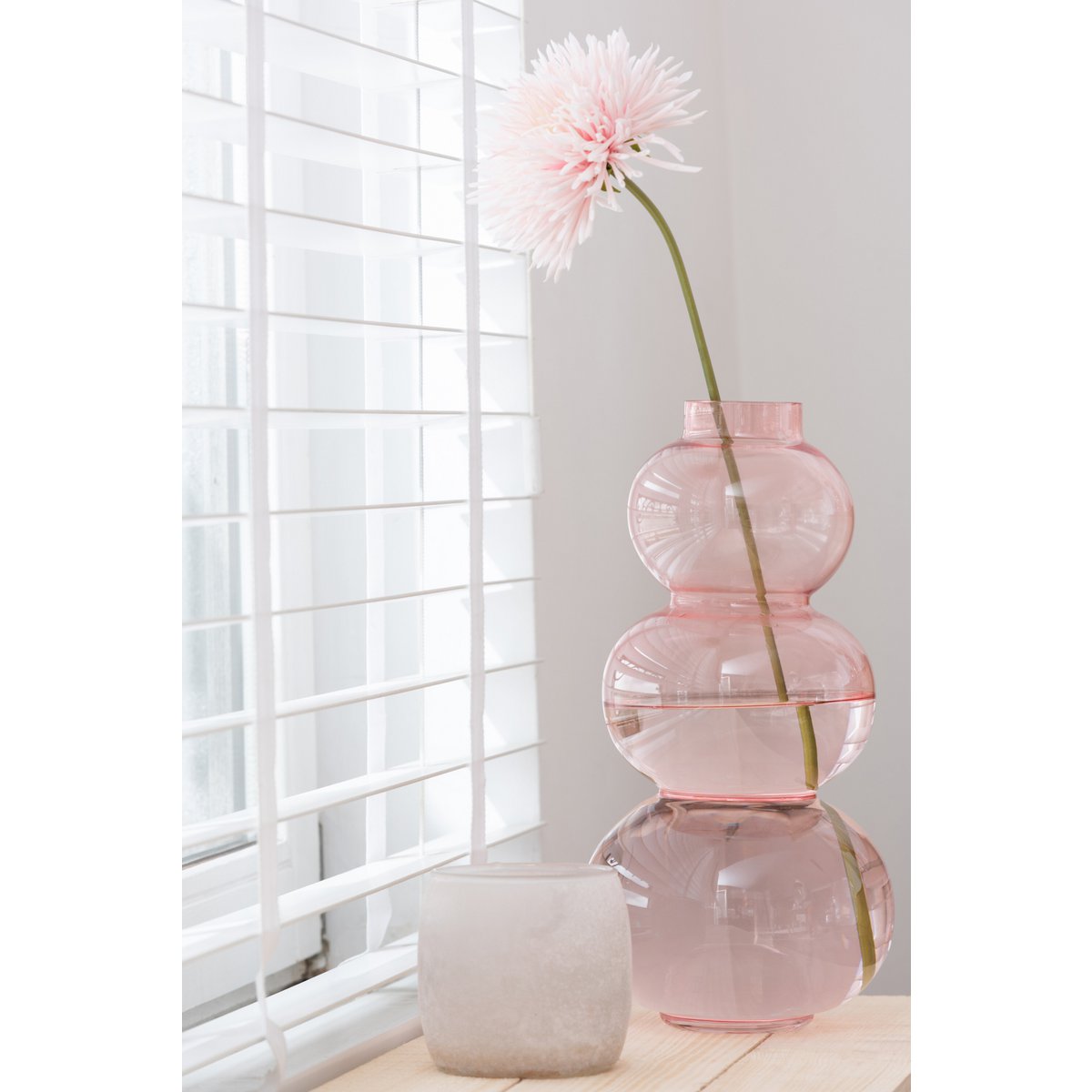 J-Line - Vaas Bol - Glas - Roze - Large - 36.00cm Hoog