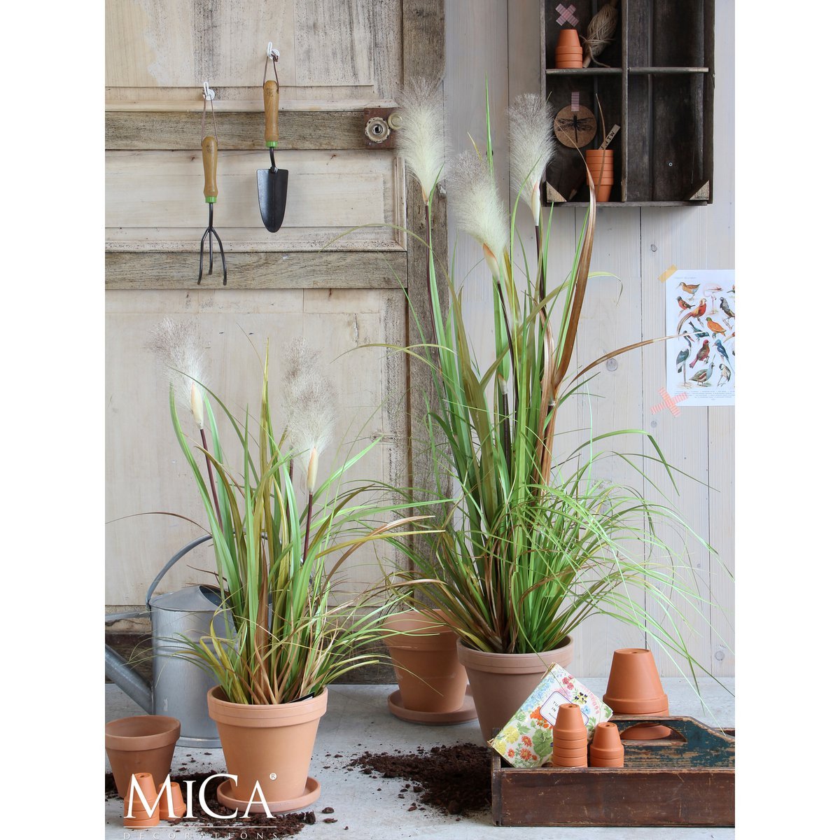 Mica Decorations - Pluimgras Foxtail Kunstplant - H81 x Ø45 cm - Wit