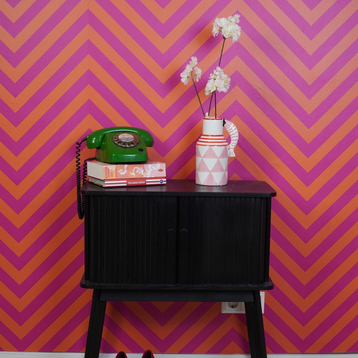 Housevitamin - Vaas - kruik vissen - roze/wit/rood - 14x11x21,5 cm