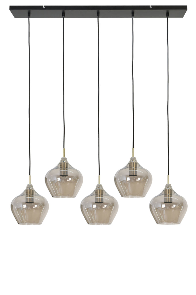 Light & Living - Hanglamp 'Rakel' (Maat L, 5 stuks, rookglas, Antique Bronze)