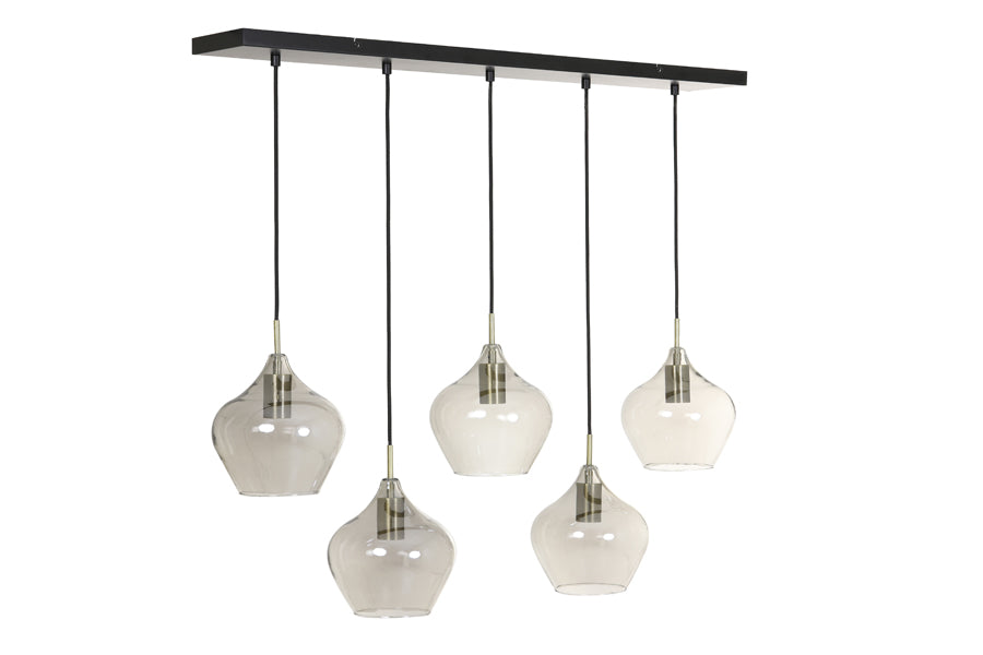 Light & Living - Hanglamp 'Rakel' (Maat L, 5 stuks, rookglas, Antique Bronze)