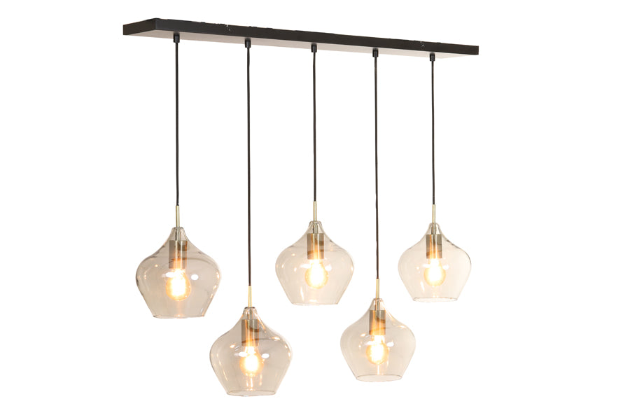 Light & Living - Hanglamp 'Rakel' (Maat L, 5 stuks, rookglas, Antique Bronze)