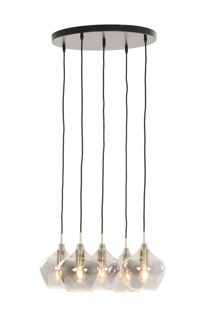 Light & Living - Hanglamp 'Rakel' (Maat M, 5 stuks, rookglas, Antique Bronze)