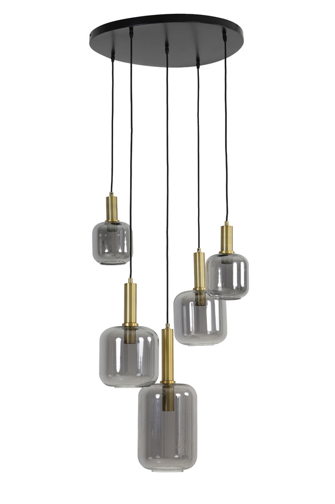 Light & Living - Hanglamp 'Lekar' (5 stuks, rookglas, Antique Bronze)