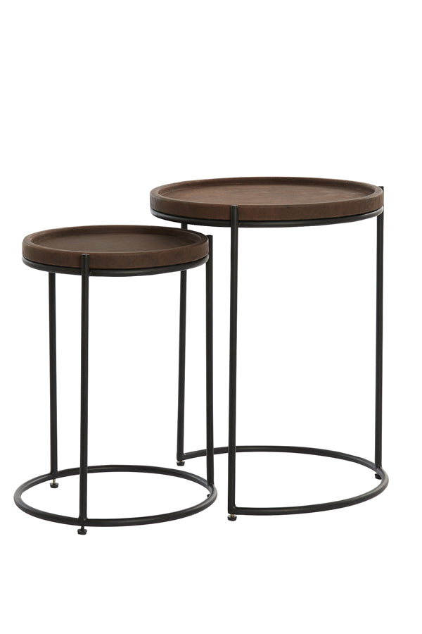 Light & Living - Bijzettafels 'Jairo' (Set van 2, Leather dark brown & Black)