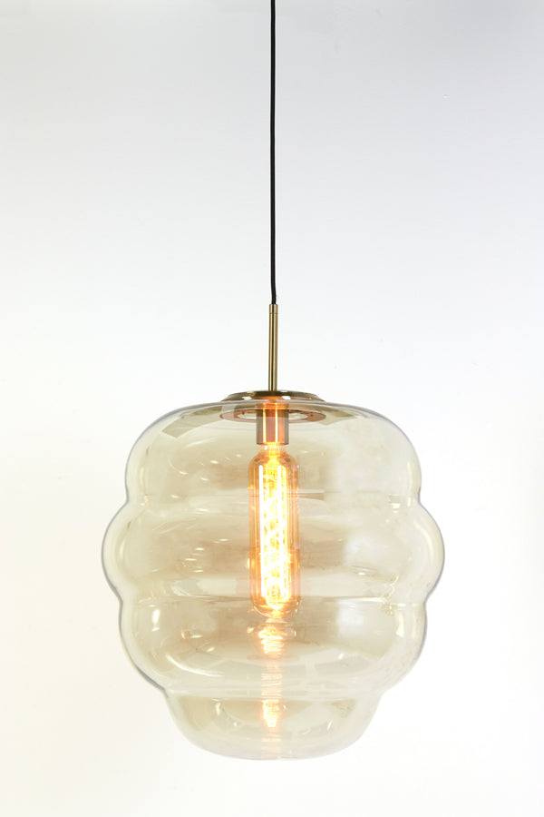 Light & Living - Hanglamp 'Misty' (Maat M, Glas, Amber & Goud)