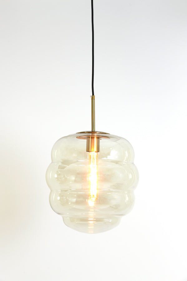 Light & Living - Hanglamp 'Misty' (Maat S, Glas, Amber & Goud)