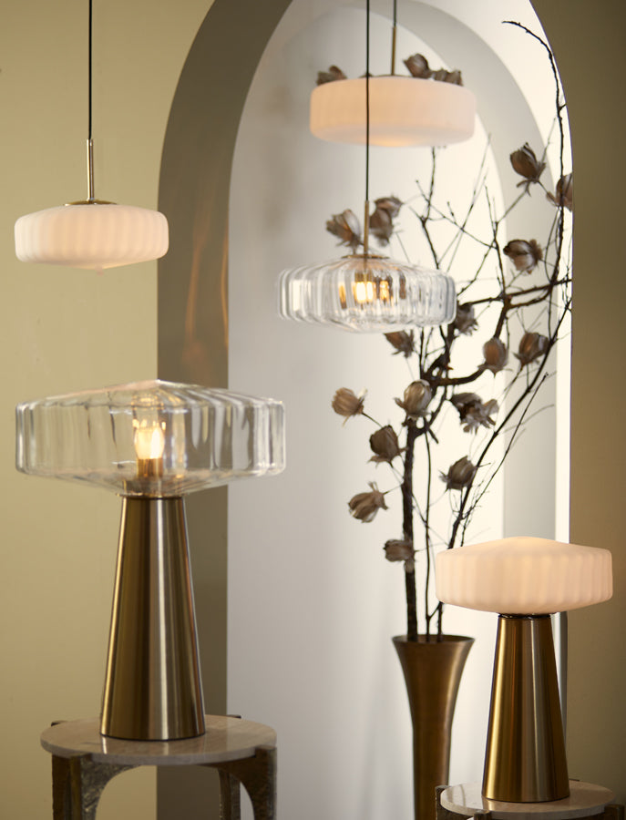 Light & Living - Hanglamp 'Pleat' (Maat M, Glas, Matwit & Goud)