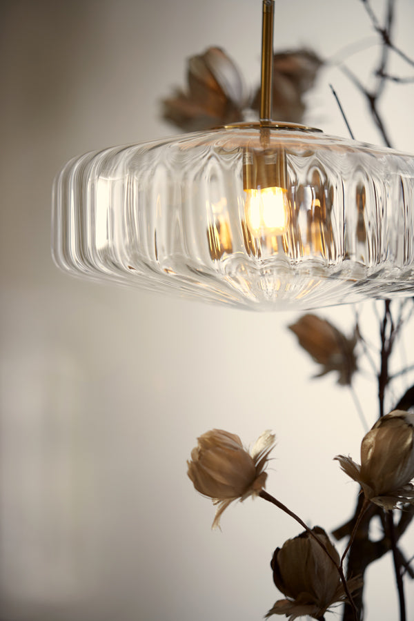 Light & Living - Hanglamp 'Pleat' (Maat M, Glas, Helder & Goud)