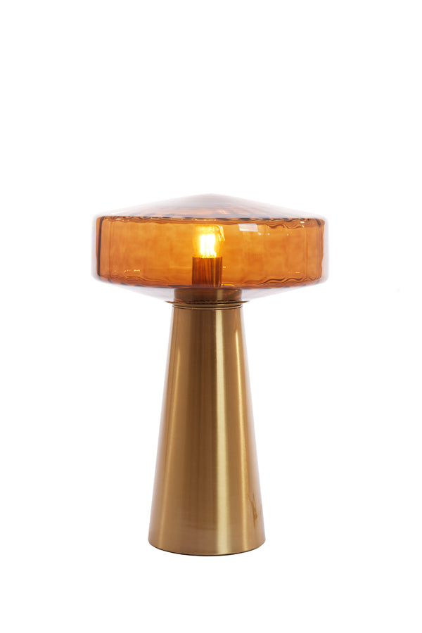 Light & Living - Tafellamp 'Pleat' (Maat M, Glass Brown & Gold)