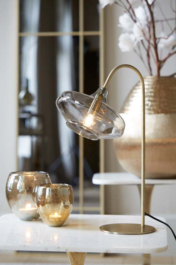 Light & Living - Tafellamp 'Solna' (Antique Bronze & Smoked Glass)