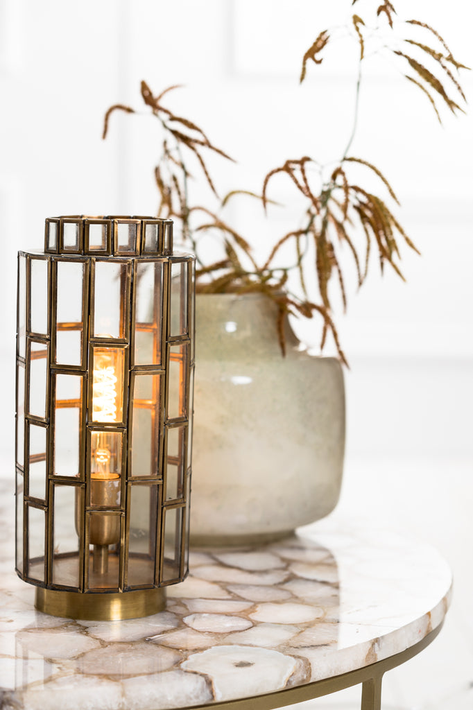 Light & Living - Tafellamp 'Sstrene' (Antique Bronze & Glass)