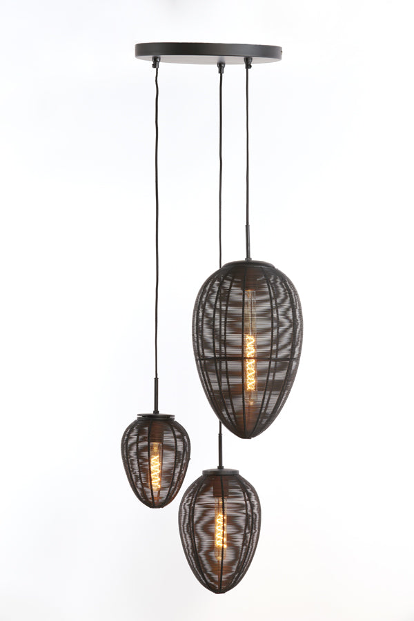 Light & Living - Hanglamp 'Yaelle' (Maat M, 3 stuks, Matzwart)