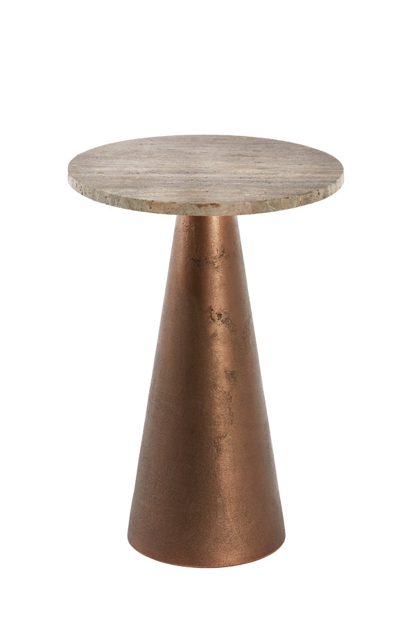 Light & Living - Bijzettafel 'Ynez' (Travertine brown & Copper)