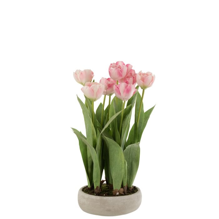 J-Line - Kunsttulpen in vaas 'Fleur' (Roze)