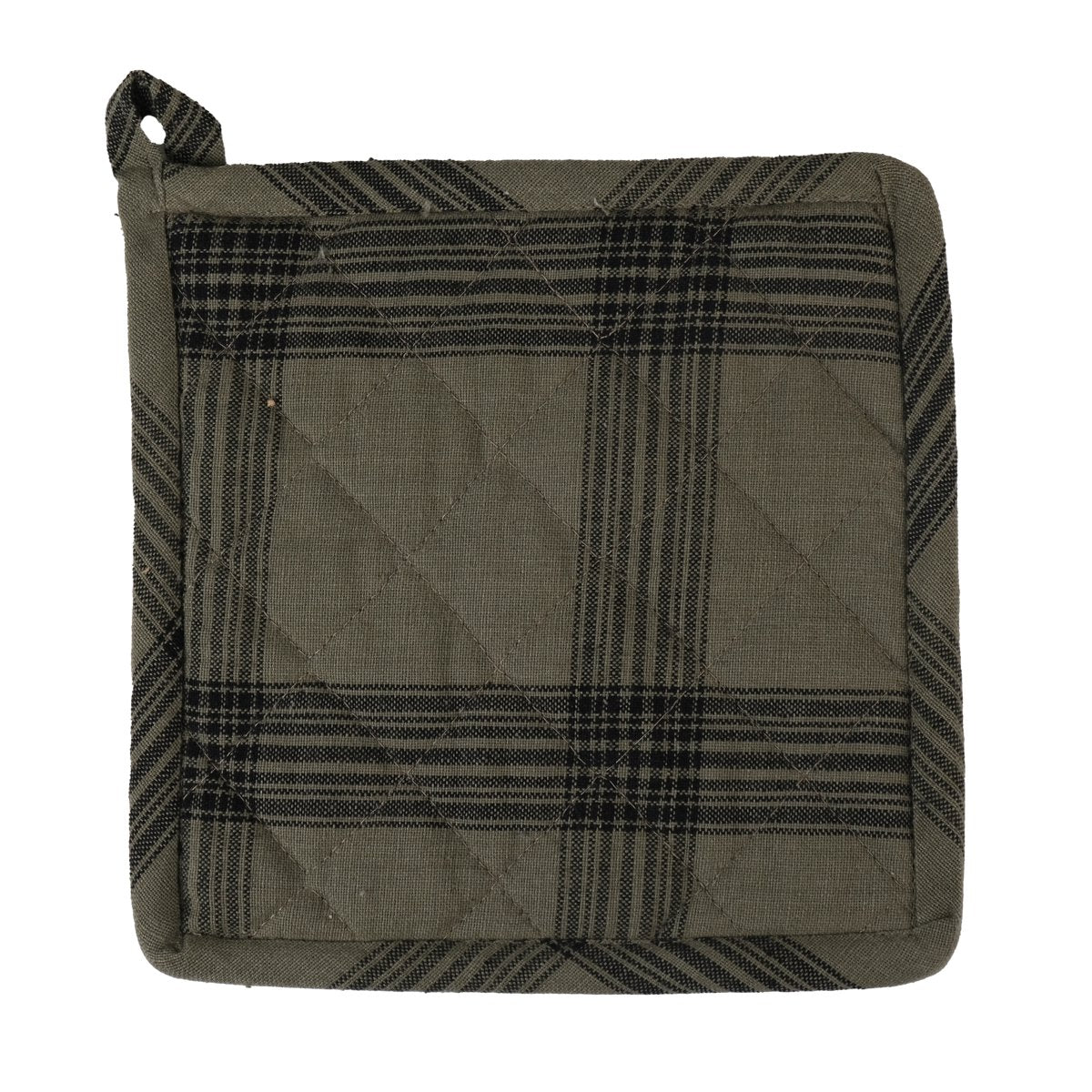 Linen & More - Pannenlap 'Black Check' (20cm x 20cm, Sage)