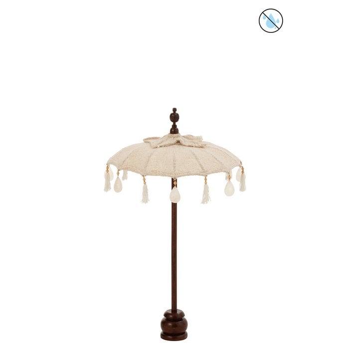 J-Line - Parasol met voet 'Bao' (Kwasten/Schelpen, Beige/Donkerbruin, S)