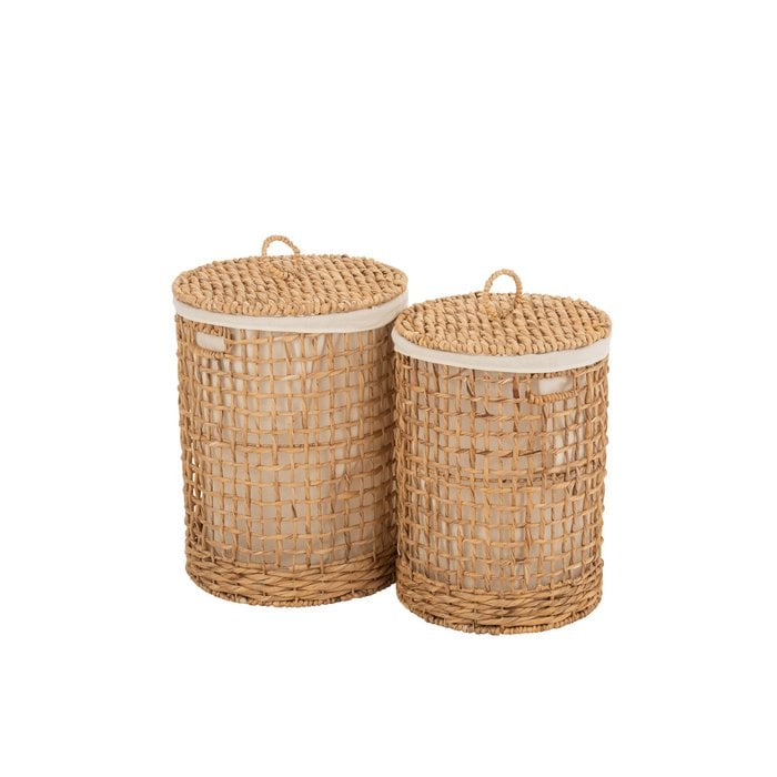 J-Line - Manden met deksel 'Won' (Waterhyacinth, Naturel, Set van 2)