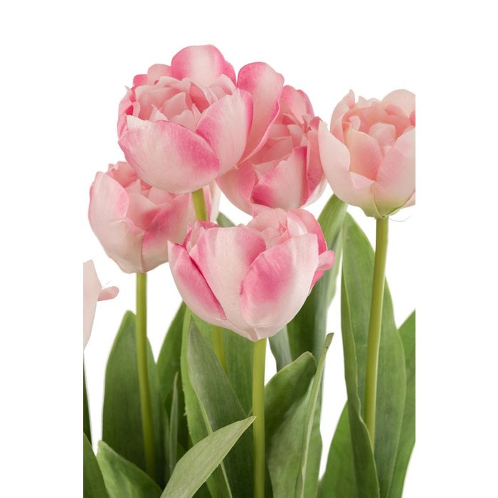 J-Line - Kunsttulpen in vaas 'Fleur' (Roze)