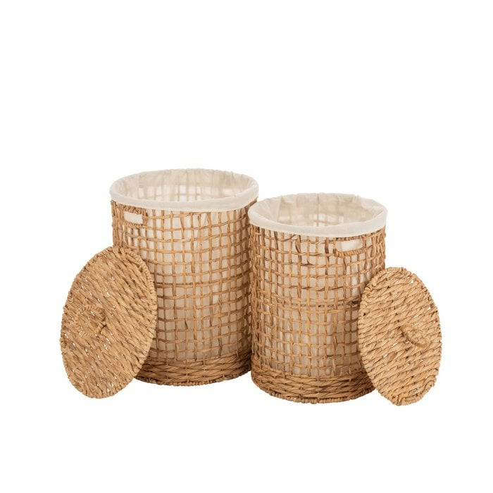 J-Line - Manden met deksel 'Won' (Waterhyacinth, Naturel, Set van 2)