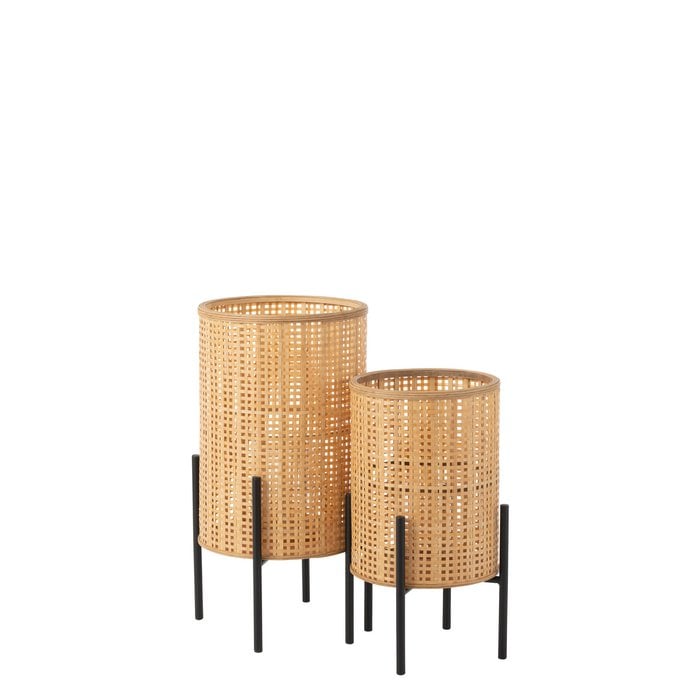 J-Line - Lantaarn op voet 'Bamboo' - Naturel - Small