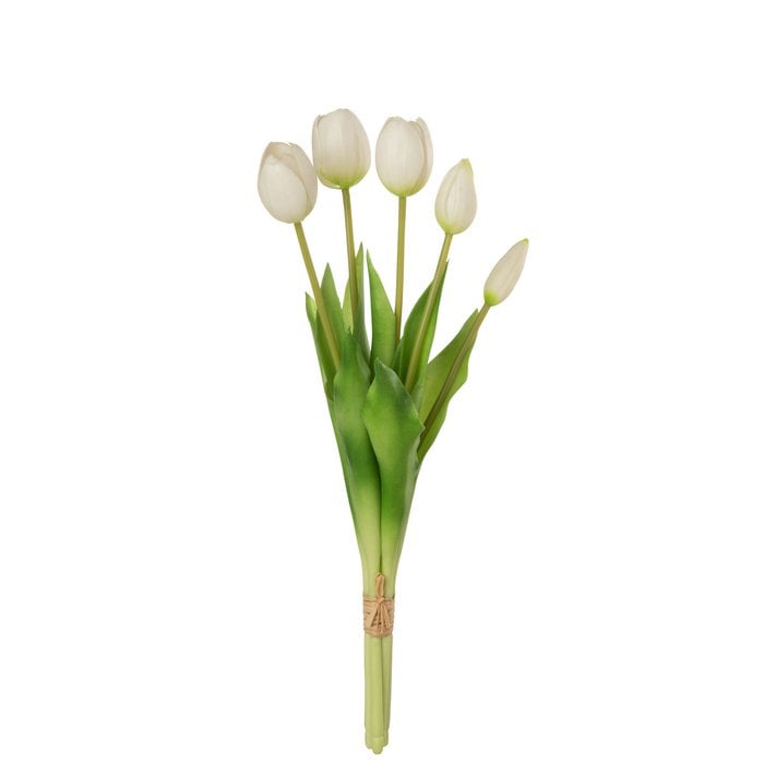 J-Line - Boeket kunsttulpen 'Munia' (Wit, 5 stuks, Medium)