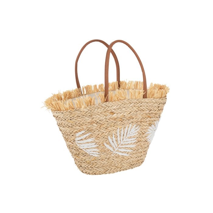 J-Line - Strandtas 'Blad' (Jute, Naturel/Wit)