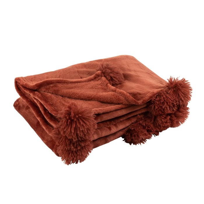 J-Line - Plaid 'Pompom' (170cm x 130cm) - Marsala rood