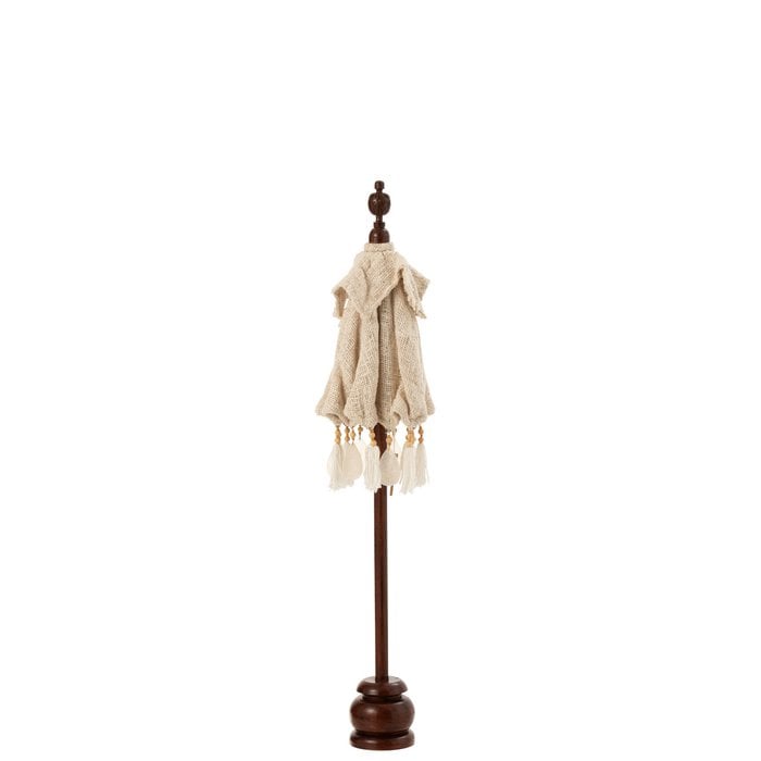 J-Line - Parasol met voet 'Bao' (Kwasten/Schelpen, Beige/Donkerbruin, S)