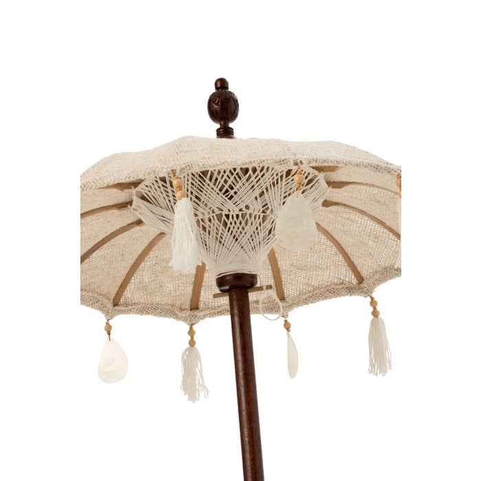 J-Line - Parasol met voet 'Bao' (Kwasten/Schelpen, Beige/Donkerbruin, S)