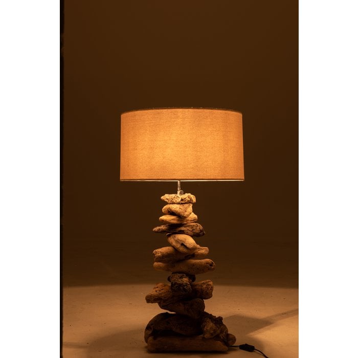 J-Line - Lamp met kap 'Drijfhout' (Naturel/Beige, Maat S)